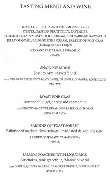 The Fat Duck Tasting Menu page 1